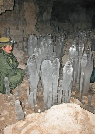 chamber of ice stalagmites